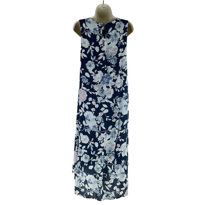 J. Jill Floral Printed Gauze Ruffle Hem Midi Dress Navy Blue Size XSP