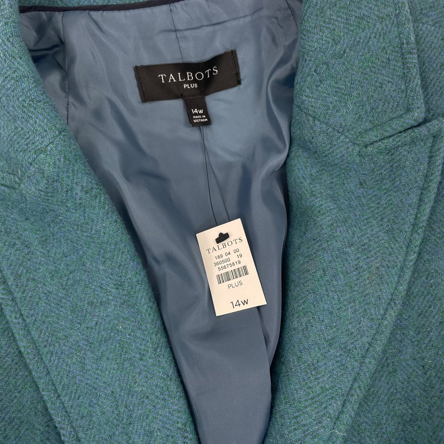 Talbots Classic Shetland Blazer Jacket Wool Blend Teal Blue Size 14W