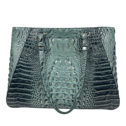 Brahmin Medium Irene Tote Bag Obsidian Melbourne Green Leather Croc Emboss