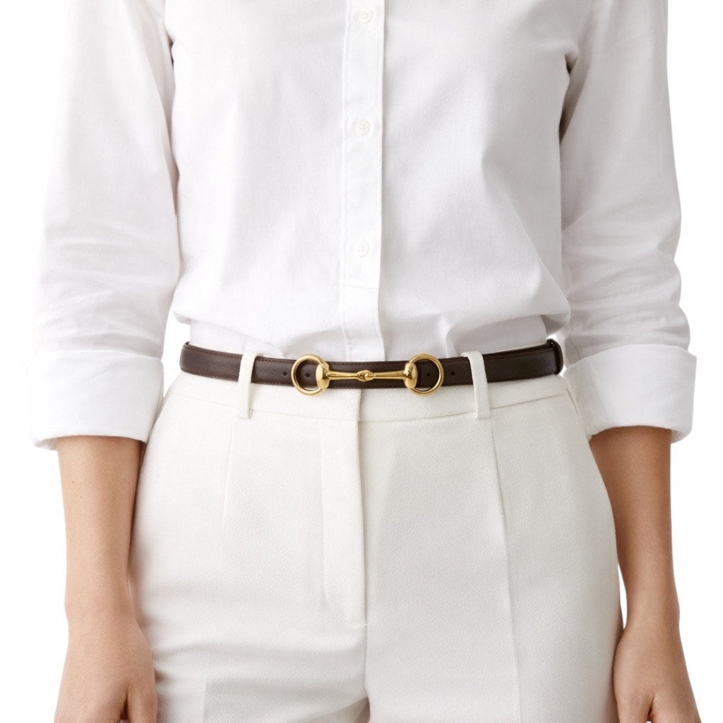 Gucci Horsebit Buckle Thin Belt Brown Leather Gold Buckle Size 95cm/38"