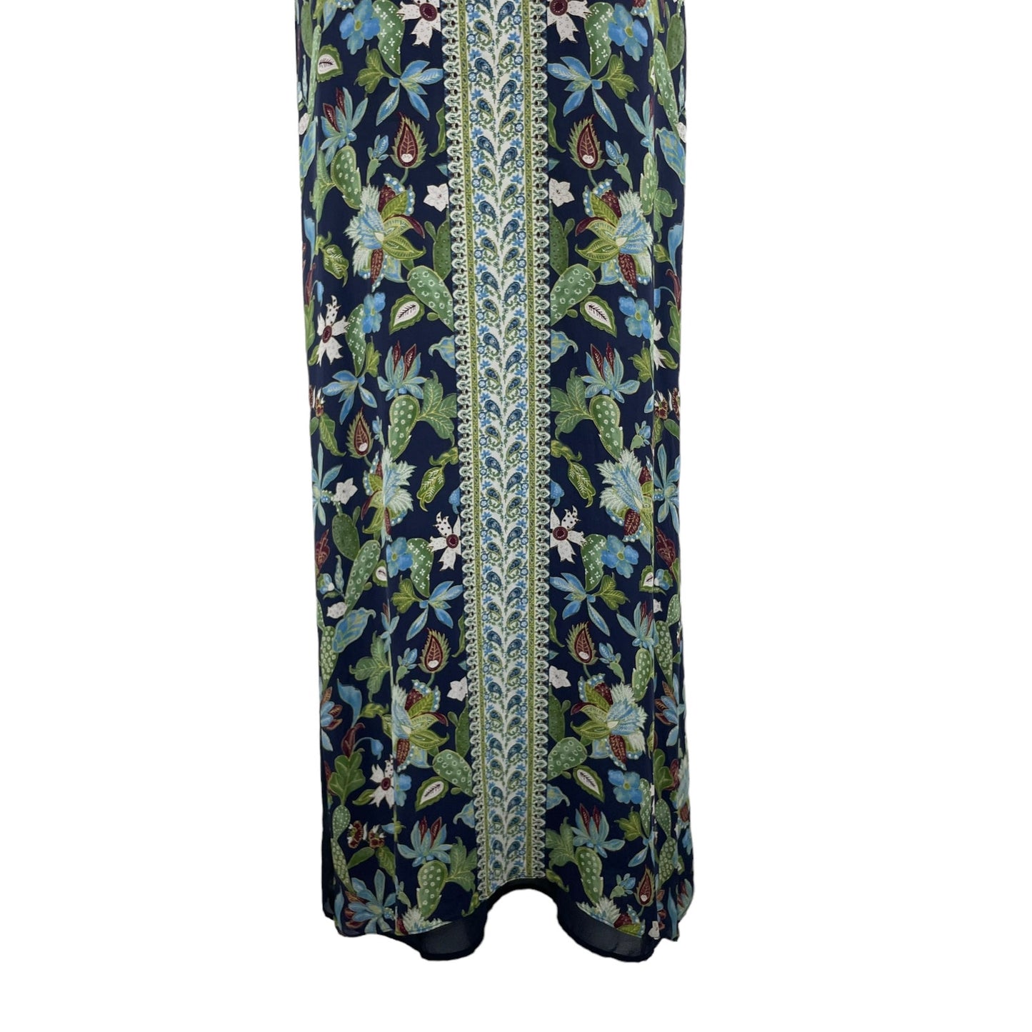 Tory Burch Silk Maxi Dress Long Caftan Garden Wisteria Blue Green Size 2