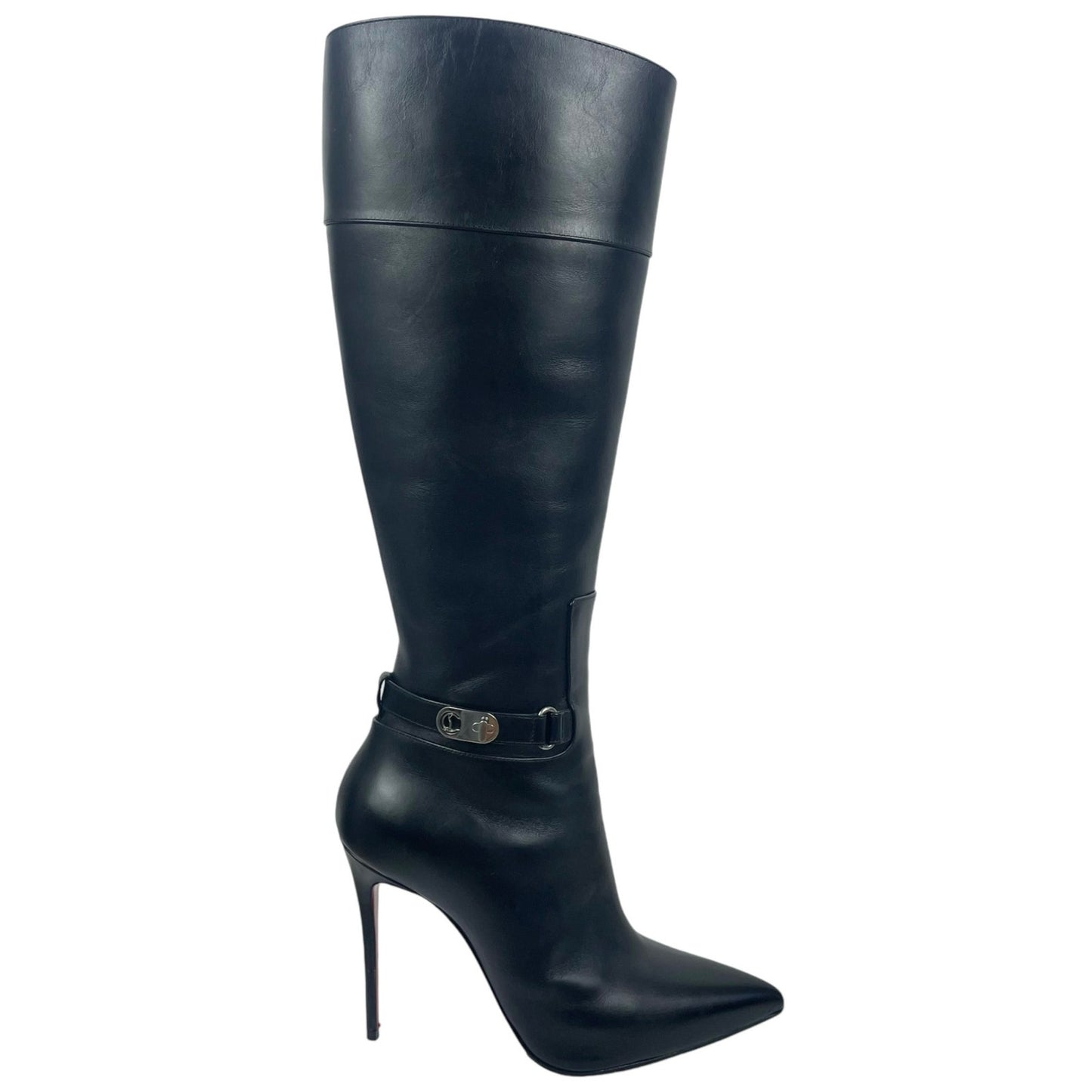 Christian Louboutin Lock Kate Botta 100 Leather Knee Boots Black Size 38.5