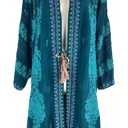 Johnny Was Bellamo Verona Kimono Jacket Embroidery Lakeside Blue Size S