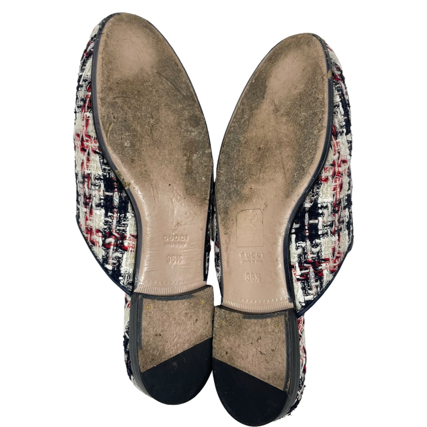 Gucci Princetown Tweed Mules Horsebit Gardenia Ink Blue Size 36.5