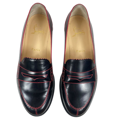 Christian Louboutin Mocalaureat Leather Penny Loafer Black Red Size 36