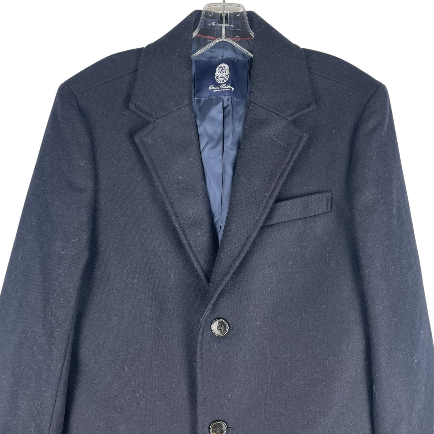 Lands' End Wool Blend Single Breasted Long Top Coat Black Men Size L Reg