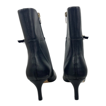 Ann Taylor Pointed Toe Buckle Leather Heel Ankle Boots Black Size 8.5M