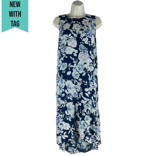 J. Jill Floral Printed Gauze Ruffle Hem Midi Dress Navy Blue Size XSP