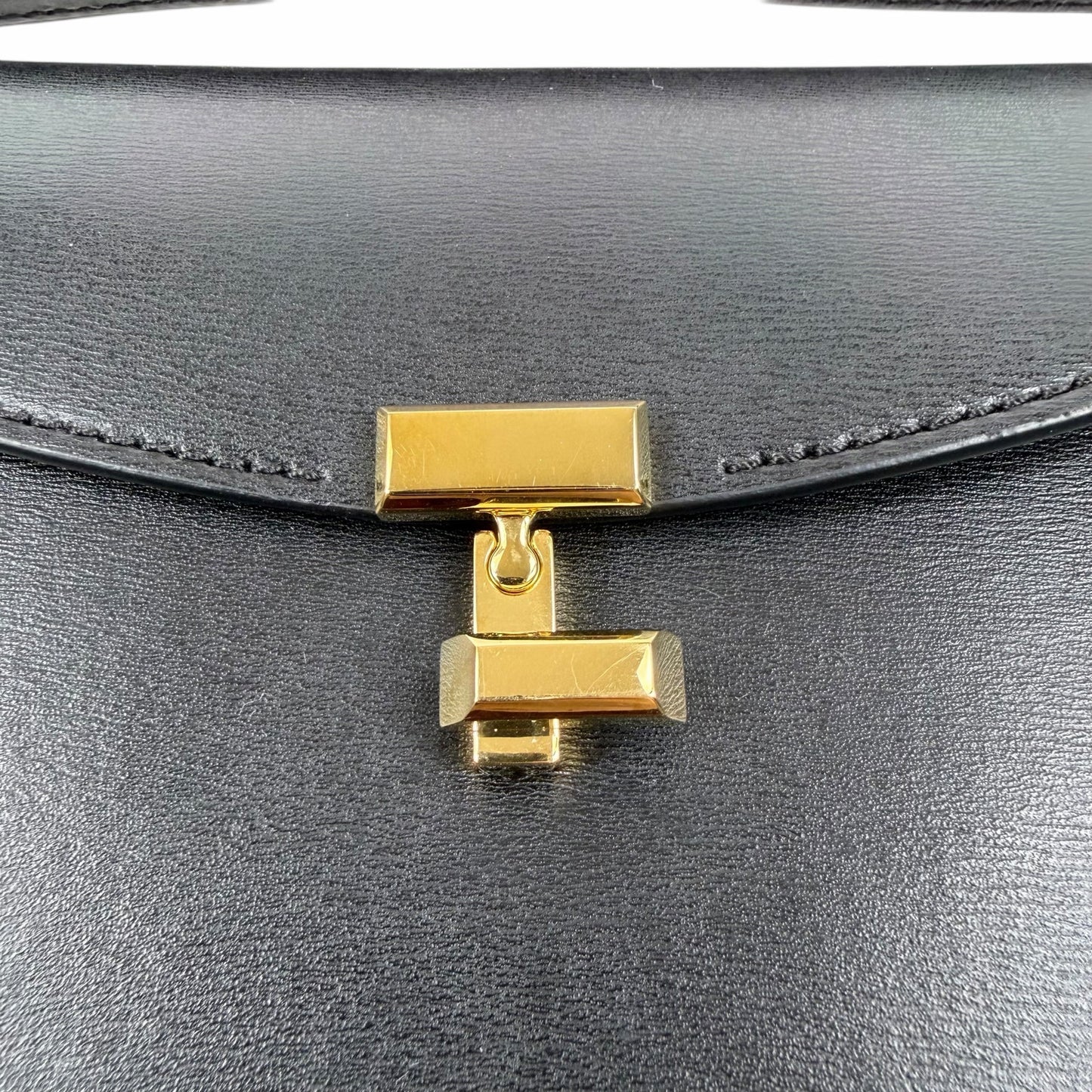 Toteme T Lock Leather Top Handle Satchel Bag Black Gold