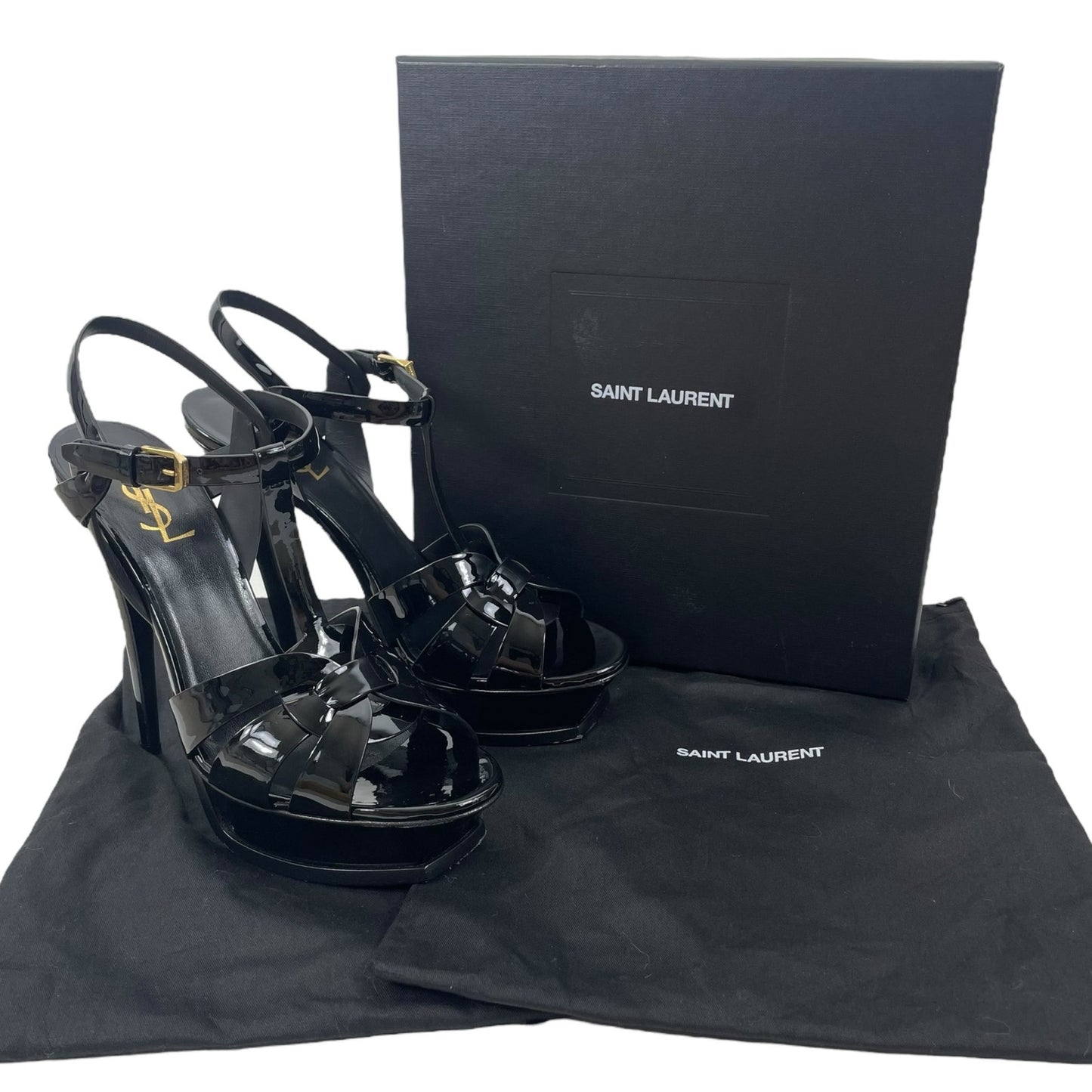 Saint Laurent Tribute Platform Sandals Patent Leather Black Size 41