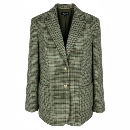 Talbots Classic Shetland Blazer Rustling Plaid Green Pink Size 16W