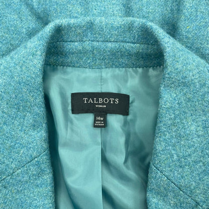 Talbots Wool Blend 2 Button Blazer Jacket Heather Teal Blue Size 14W