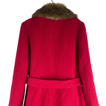 Talbots Wool Blend Belted Long Coat Removable Fur Collar Red Size 6