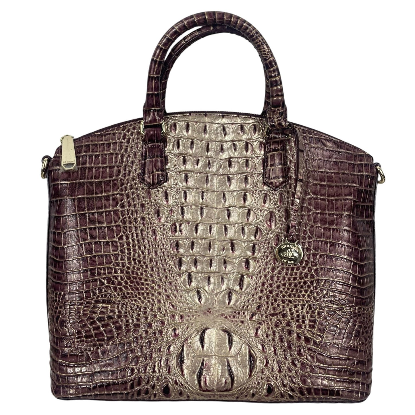 Brahmin Large Duxbury Satchel Bag Port Ombre Melbourne Purple Leather Croc