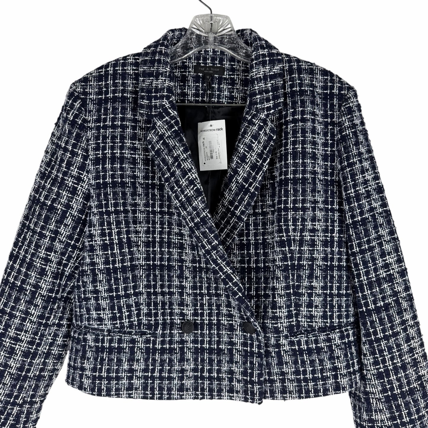 Rag & Bone Elvy Tweed Double Breasted Blazer Jacket Navy Size 12