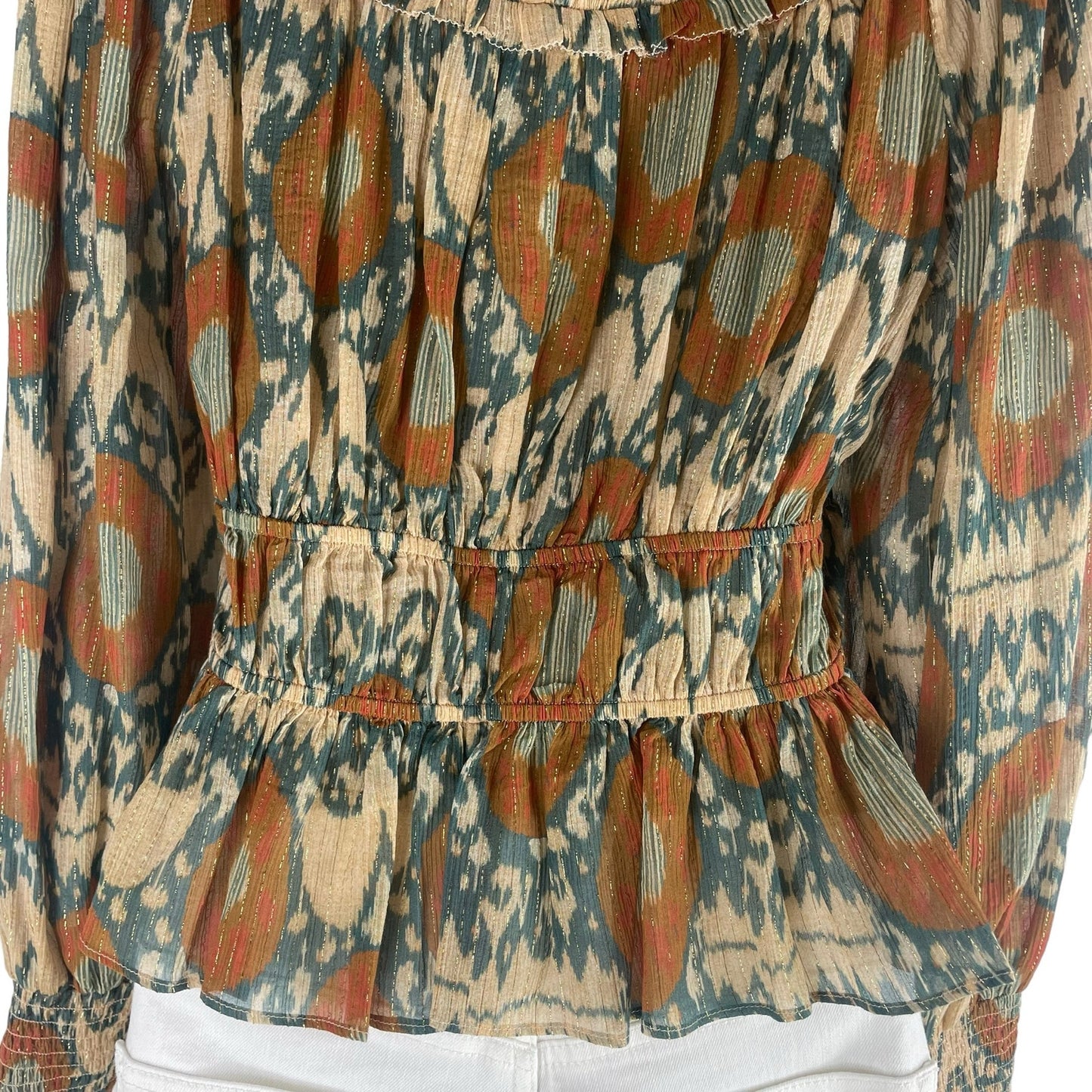 Ulla Johnson Noor Printed Blouse Bishop Sleeve Mock Neck Nimbus Size 4