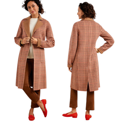 Talbots Wool Blend Doubleface Long Coat Campfire Plaid Size 8