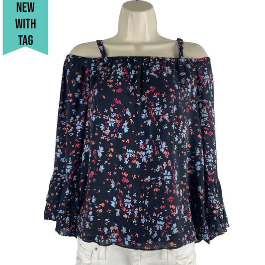 Parker Cold Shoulder Flare Sleeve Floral Printed Top Blouse Size S