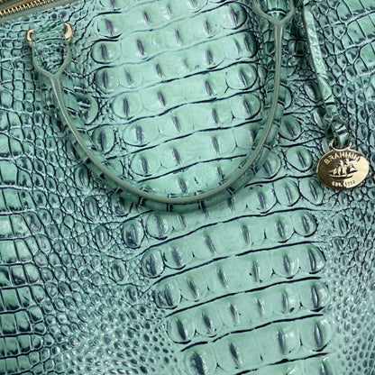 Brahmin Large Duxbury Satchel Bag Biscay Melbourne Blue Green Leather Croc