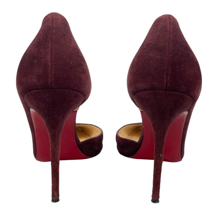 Christian Louboutin Iriza 100mm Half d'Orsay Suede Pump Burgundy Size 38.5