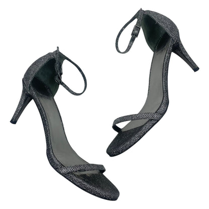 Stuart Weitzman Nudistcurve Lurex Glitter 75mm Sandals Black Gray Size 7M