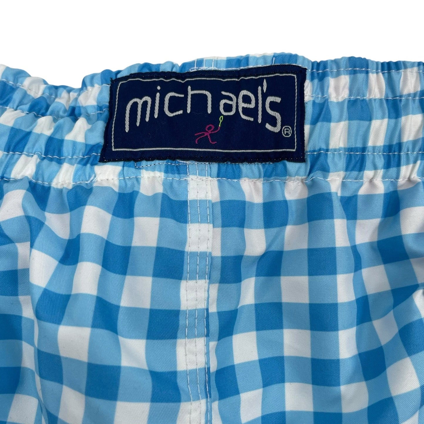 Michaels Swimwear Gingham Check Swim Trunk Shorts Blue White Size L