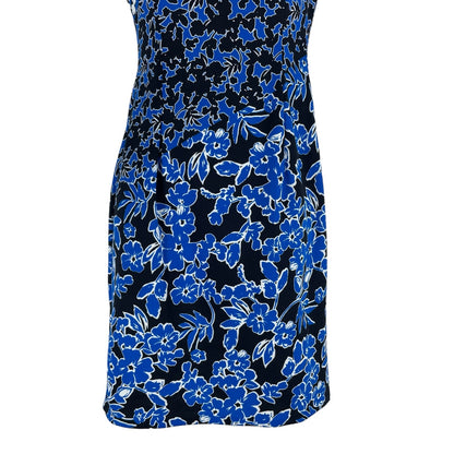 London Times Floral Printed Diagonal Sheath Dress Sleeveless Blue Size 0