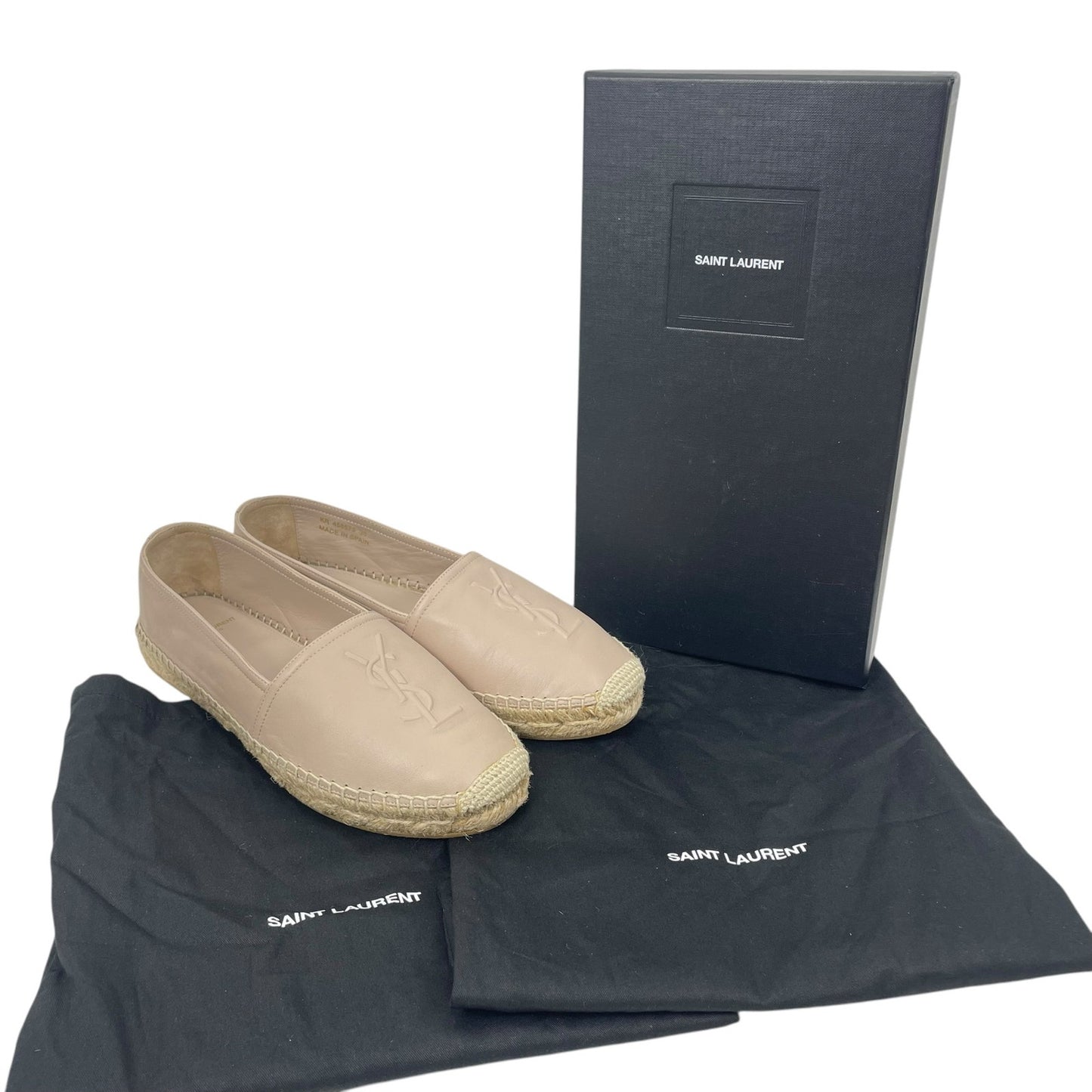 Saint Laurent Logo Monogram Nappa Leather Espadrilles Rose Poudre Size 38