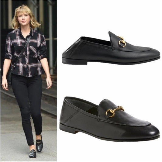 Gucci Brixton Leather Horsebit Loafers Mules Slide Black Size 36