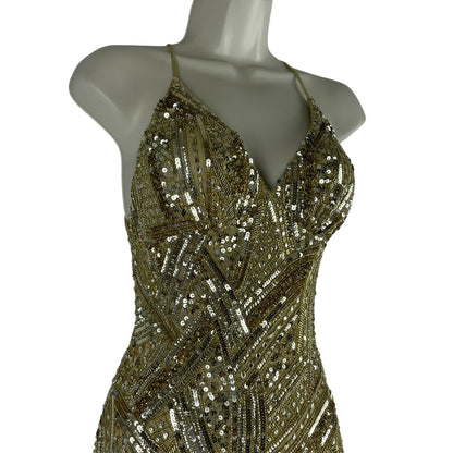 Ashley Lauren Sequin Open Back Evening Gown Formal Dress Gold Size 6