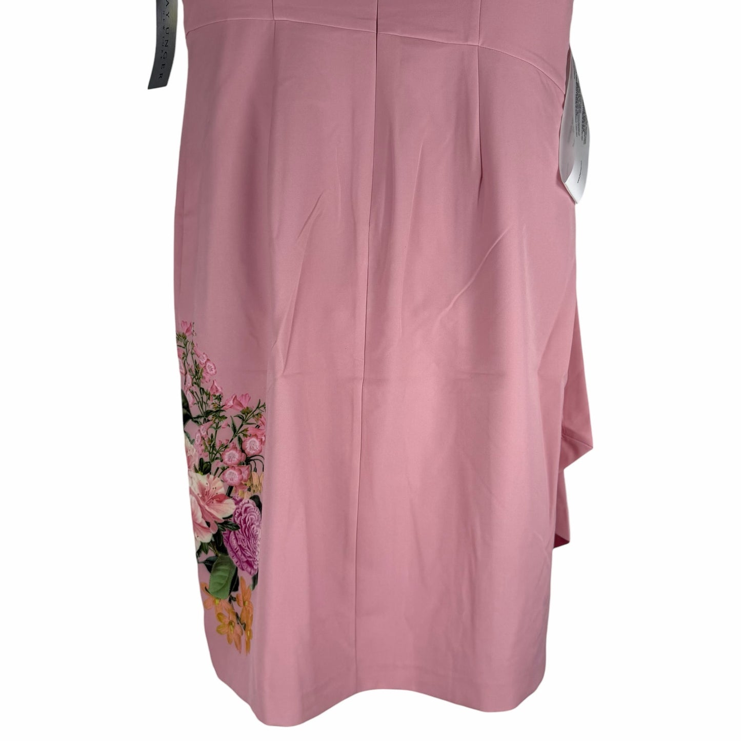 Kay Unger Mabel Midi Dress Floral Print Side Pleats Pink Size 16