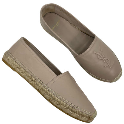 Saint Laurent Logo Monogram Nappa Leather Espadrilles Rose Poudre Size 38