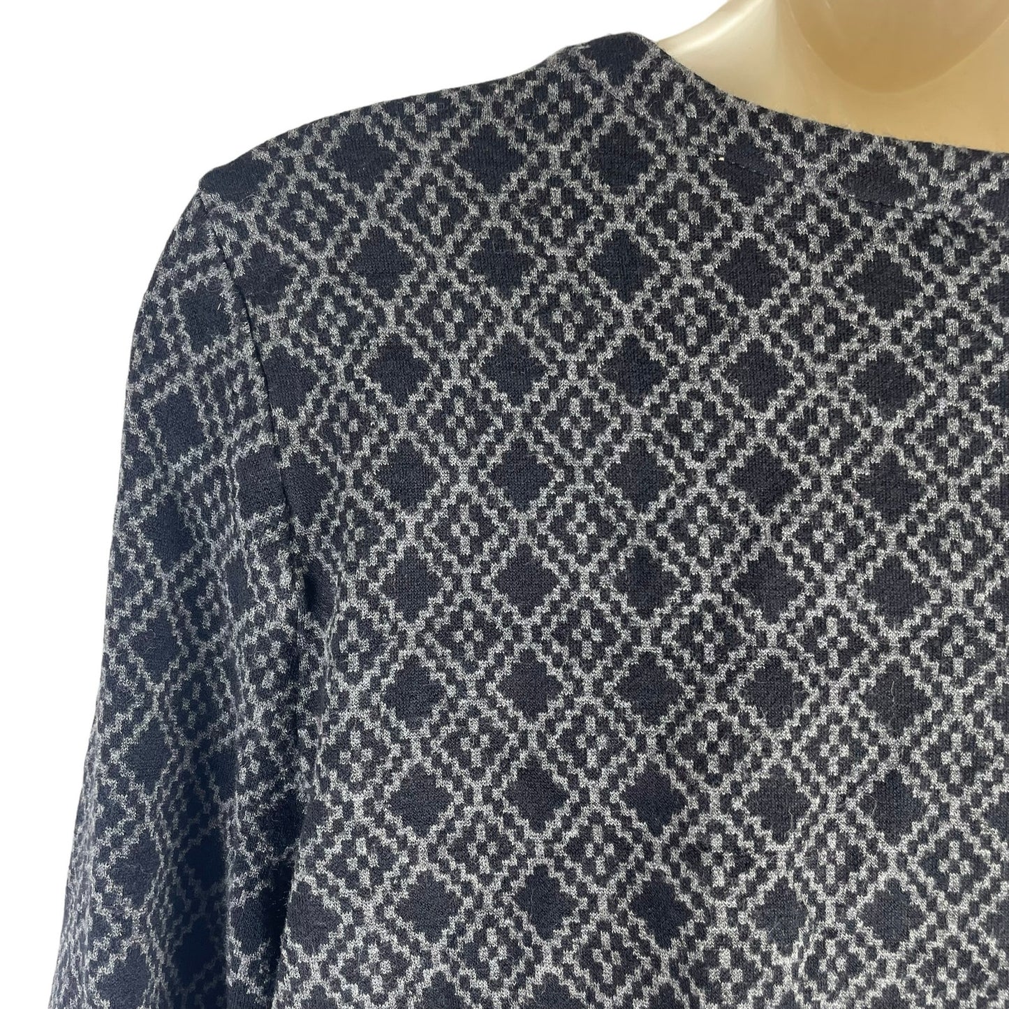 J. Jill Ponte Geometric Printed Long Sleeve Casual Top Black Gray Size S