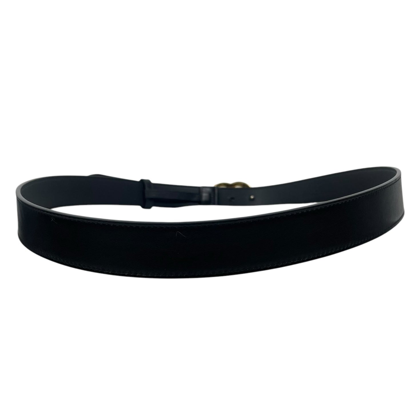 Gucci GG Marmot 30mm Thin Leather Belt Black Gold Buckle Men Size 105/42