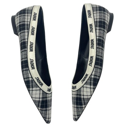 Christian Dior J'adior Embroider Tartan Print Pointed Toe Flats Size 39.5