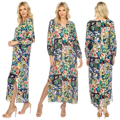 Johnny Was Puff Sleeve Maxi Dress Swim Cover Up Layla Print Size L