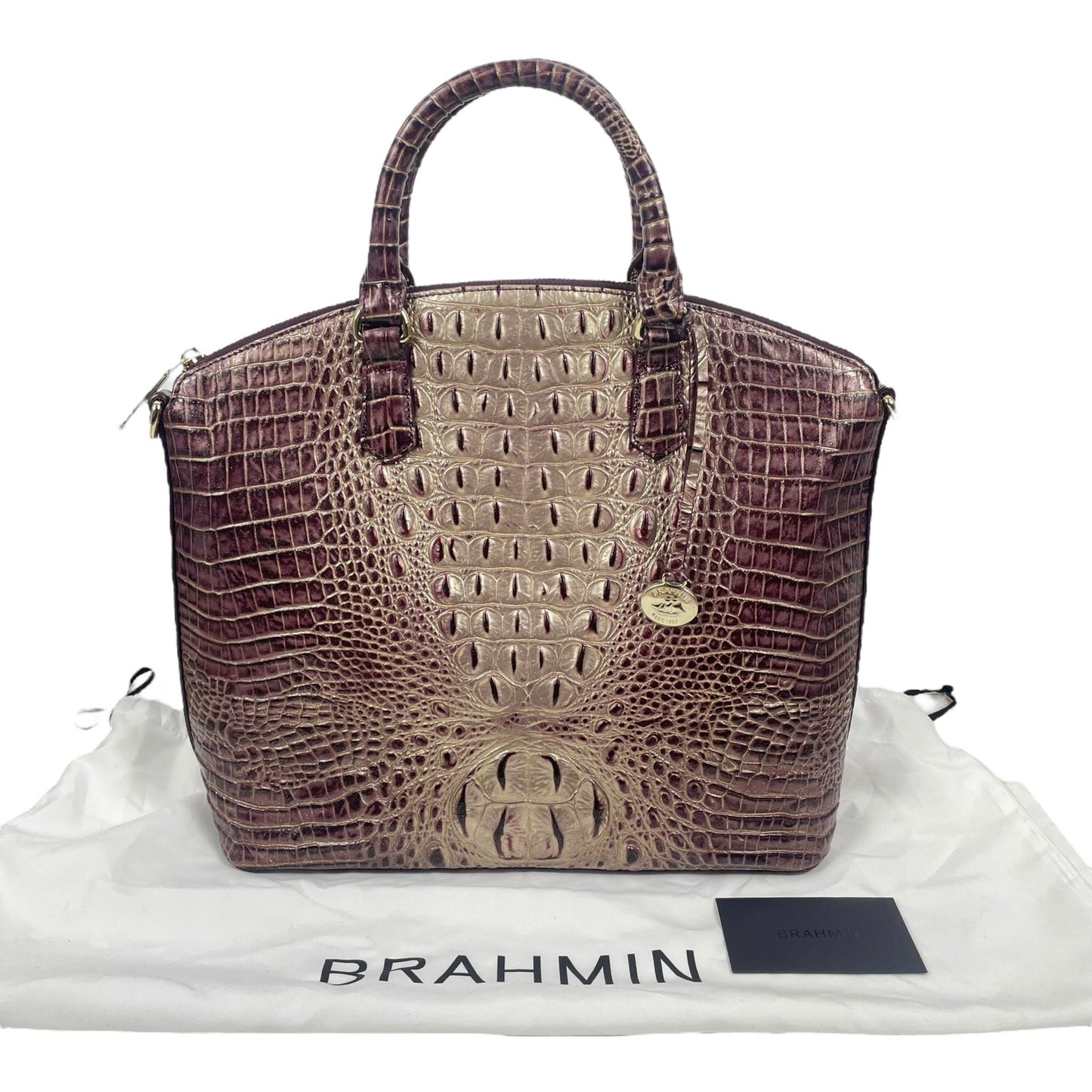Brahmin Large Duxbury Satchel Bag Port Ombre Melbourne Purple Leather Croc