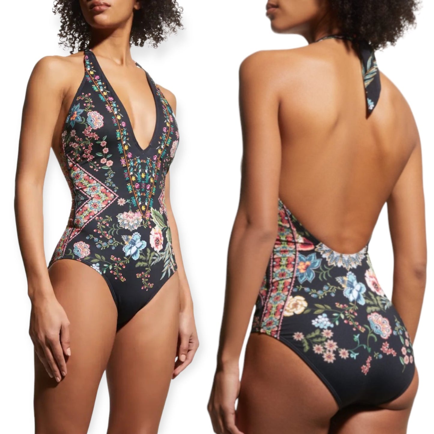 Johnny Was Ardem One Piece Swimsuit Floral Embroidered Size 2X