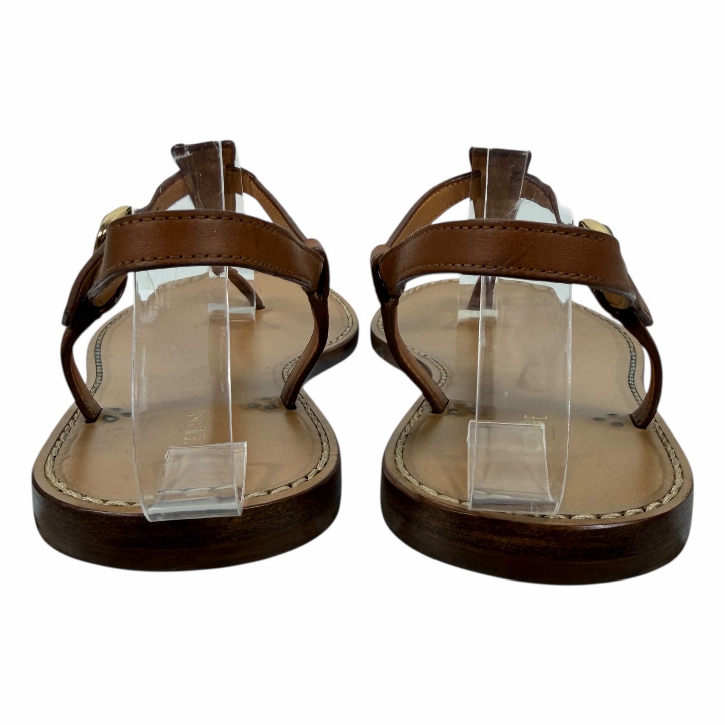 Celine Triomphe Thong Leather Flat Sandal Ankle Strap Brown Size 36