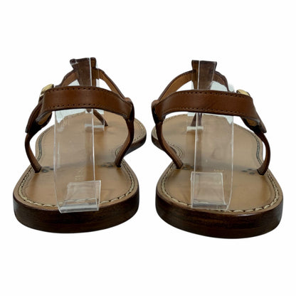 Celine Triomphe Thong Leather Flat Sandal Ankle Strap Brown Size 36