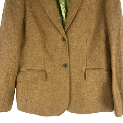 Lands' End Wool Mohair Blend 2 Button Blazer Jacket Camel Tan Size 12