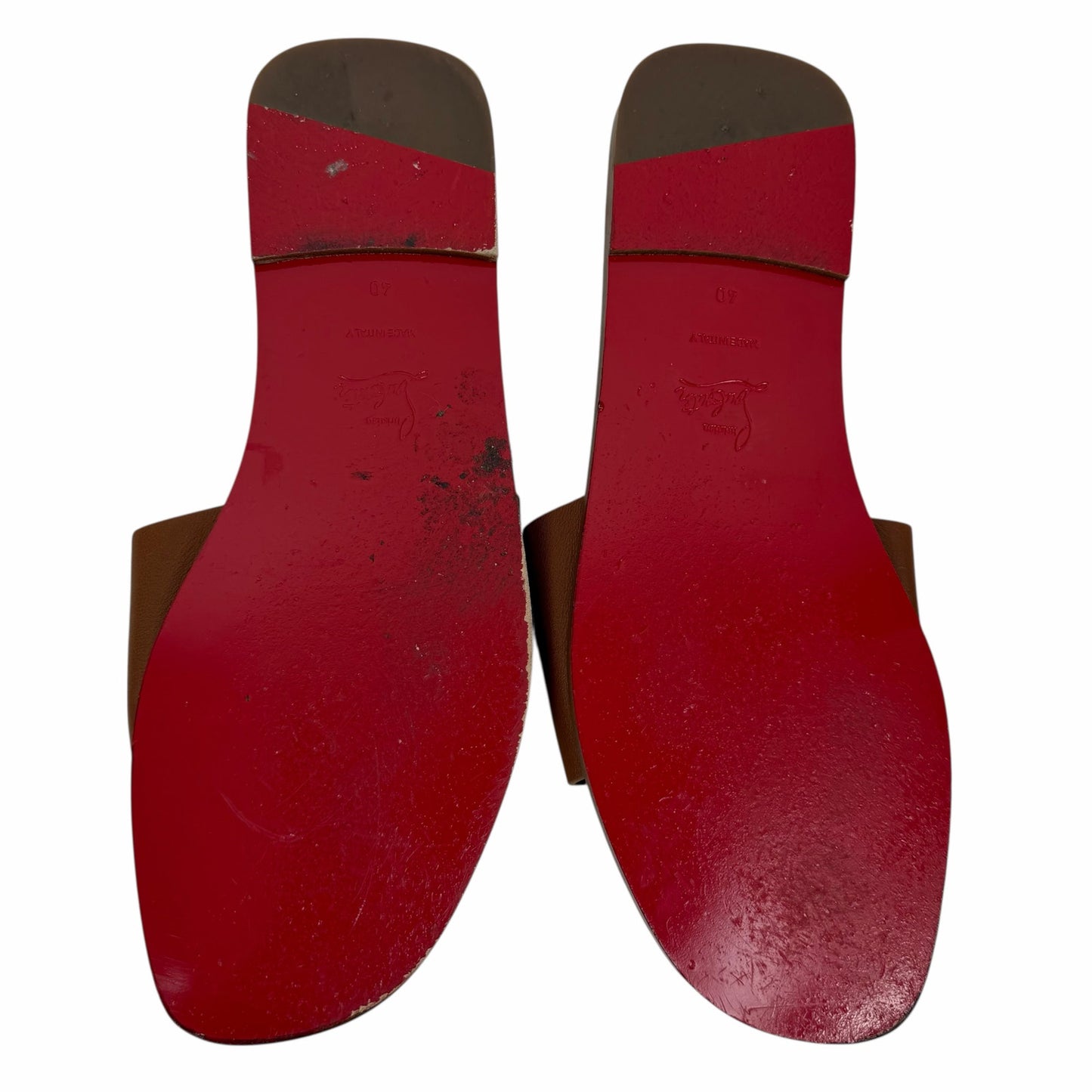 Christian Louboutin CL Mule Leather Flat Slide Sandal Brown Size 40