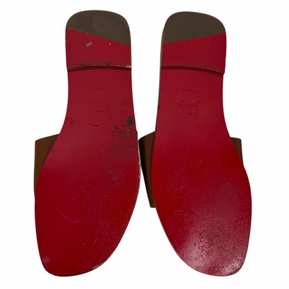 Christian Louboutin CL Mule Leather Flat Slide Sandal Brown Size 40