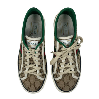 Gucci GG 1977 Tennis Sneakers Lace Up Beige Ebony Original Size 38.5