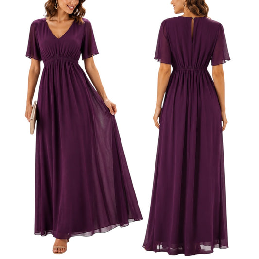 Show me Your Mumu Emily Chiffon A-Line Evening Gown Merlot Size XS