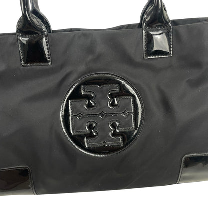 Tory Burch Black Small Ella Tote Bag Patent Leather Nylon Shoulder Bag