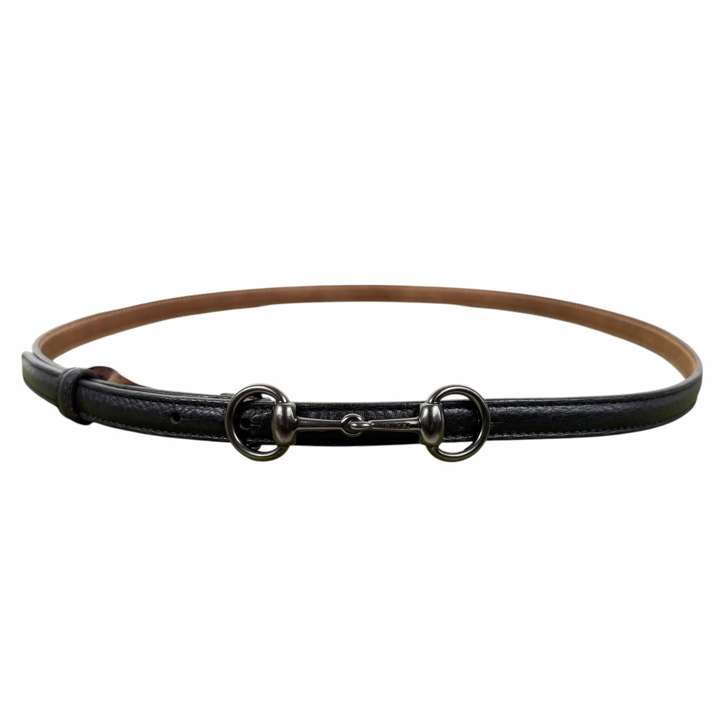 Gucci Horsebit Buckle Thin Belt Black Pebble Leather Size 95cm/38"