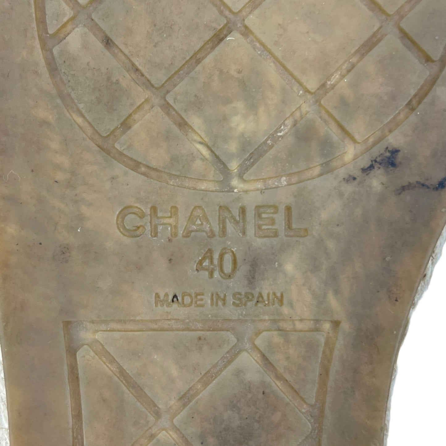 Chanel CC Logo Cap Toe Espadrille Flats Calfskin Leather Neutral Size 40