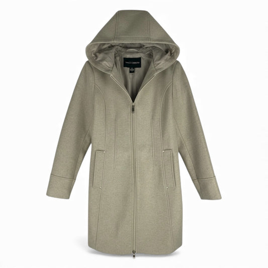 Vince Camuto Hooded Full Zip Jacket Coat Mid Length Tan Oatmeal Size S