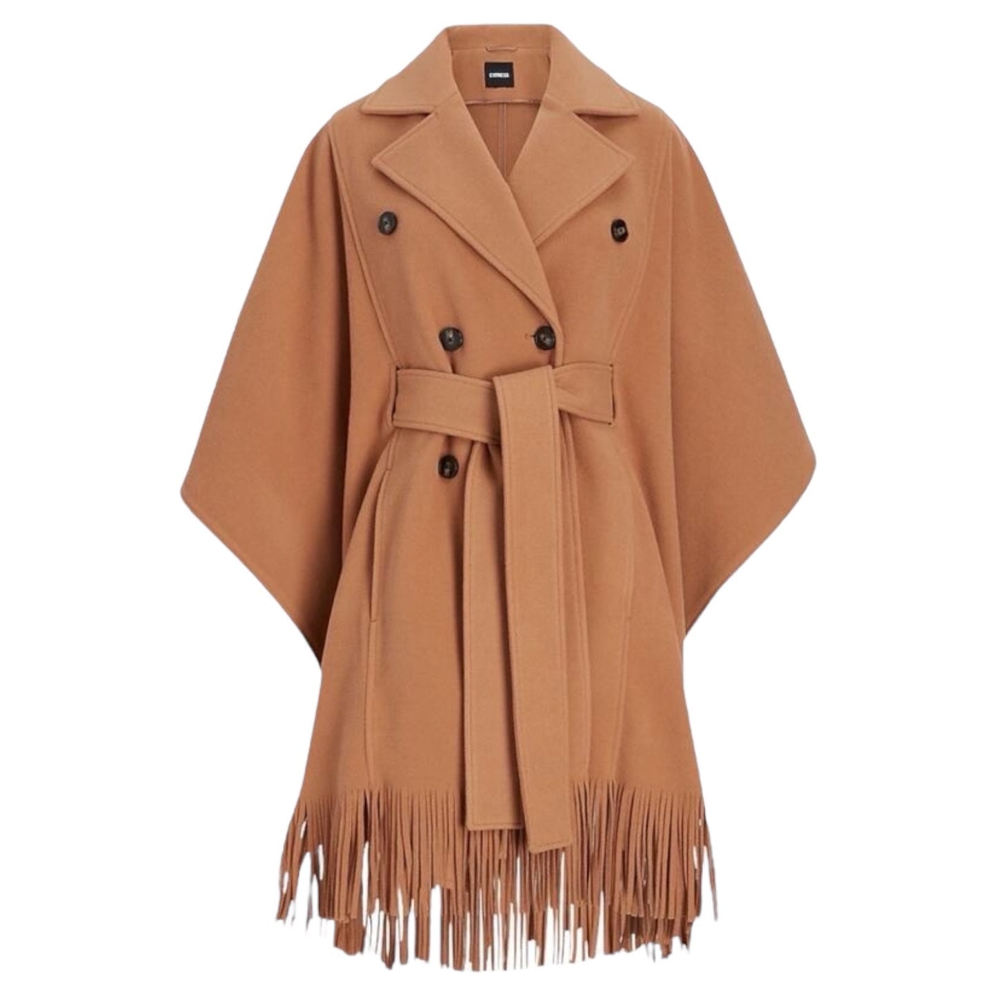 Express Fringe Belted Cape Poncho Coat Butterscotch Camel Size M/L